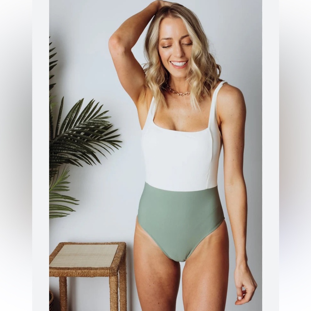 Baltic Born White and Sage One Piece Swimsuit